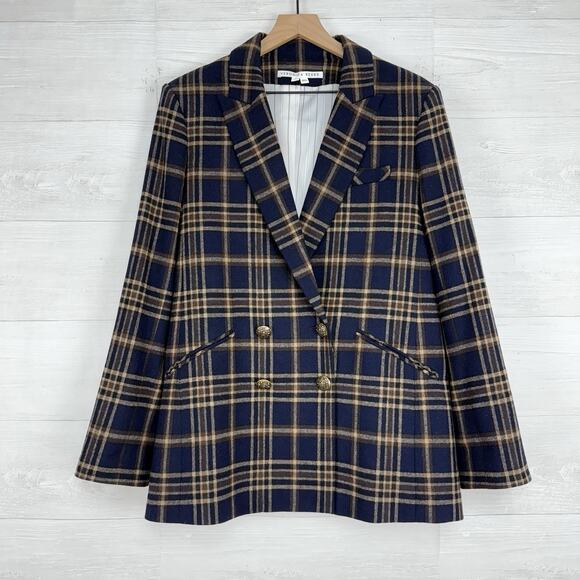 Veronica Beard Double Basted Blazer Size 14 Navy Plaid Wool Oria Dickey Academia - Picture 2 of 16